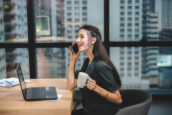 smart professional business woman person portrait, happy to work in modern corporate office